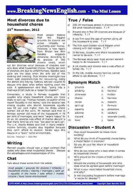 A 2-Page Mini-Lesson - Household Chores