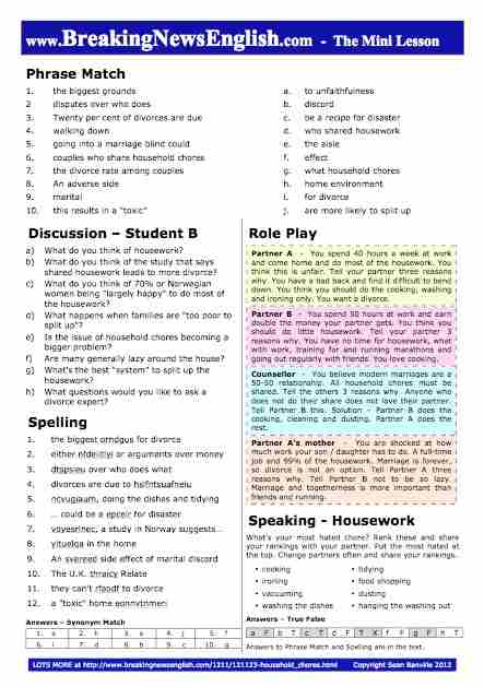 A 2-Page Mini-Lesson - Household Chores