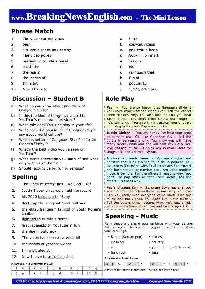 A 2-Page Mini-Lesson - Gangnam Style