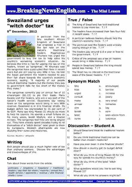 A 2-Page Mini-Lesson - Traditional Healers