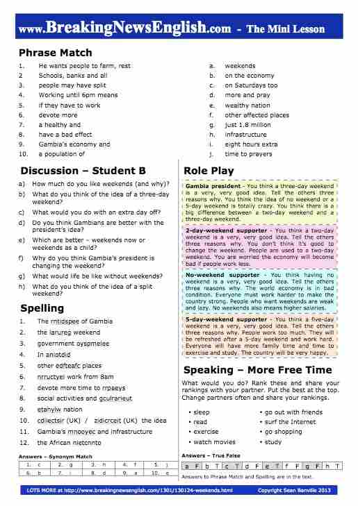 A 2-Page Mini-Lesson - 3-Day Weekend