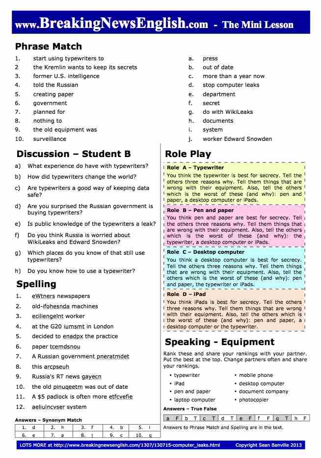 A 2-Page Mini-Lesson - Typewriters