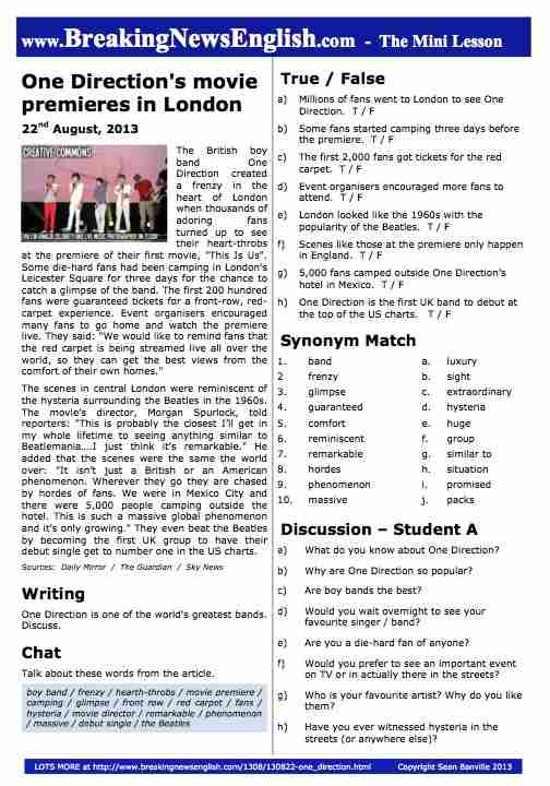 A 2-Page Mini-Lesson - One Direction