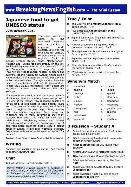 A 2-Page Mini-Lesson - Japanese food