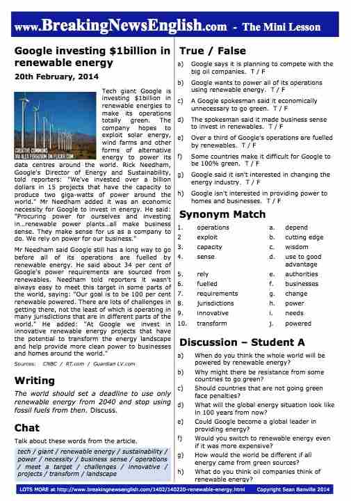 A 2-Page Mini-Lesson - Renewable Energy