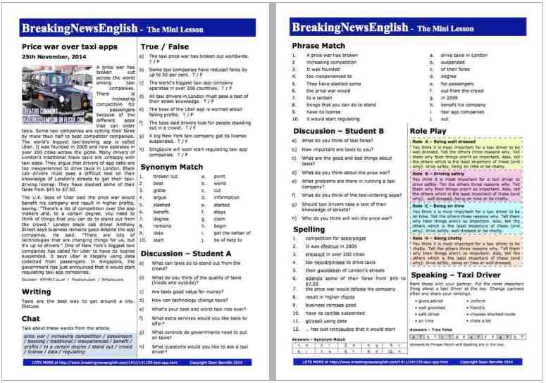 A 2-Page Mini-Lesson - Taxi Apps
