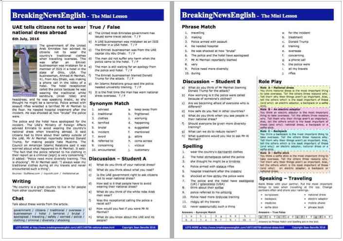 A 2-Page Mini-Lesson - National Dress