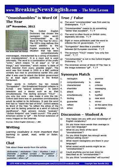 A 2-Page Mini-Lesson - Word of the Year