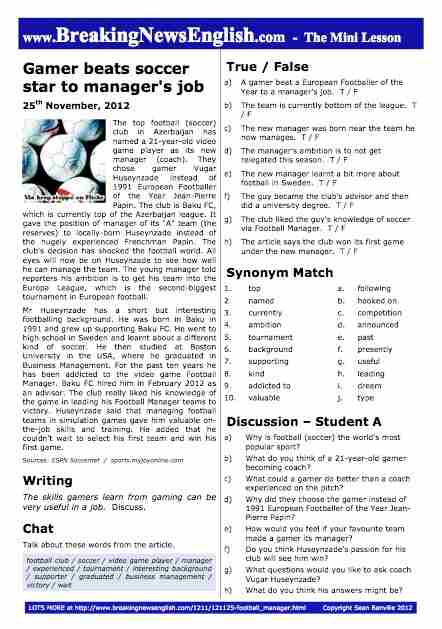 A 2-Page Mini-Lesson - Football Manager