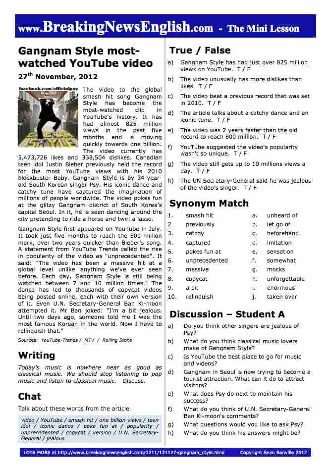 A 2-Page Mini-Lesson - Gangnam Style