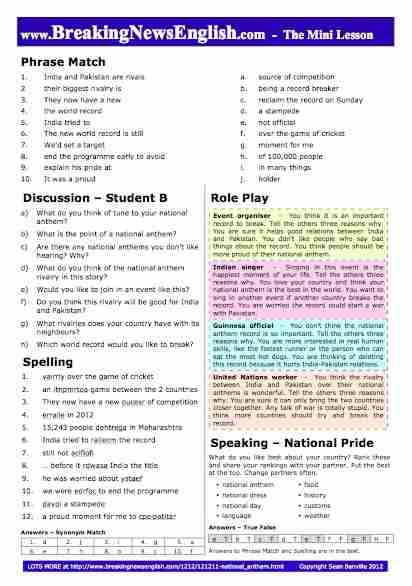 A 2-Page Mini-Lesson - National Anthem
