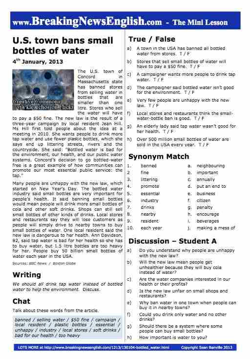A 2-Page Mini-Lesson - Bottled Water