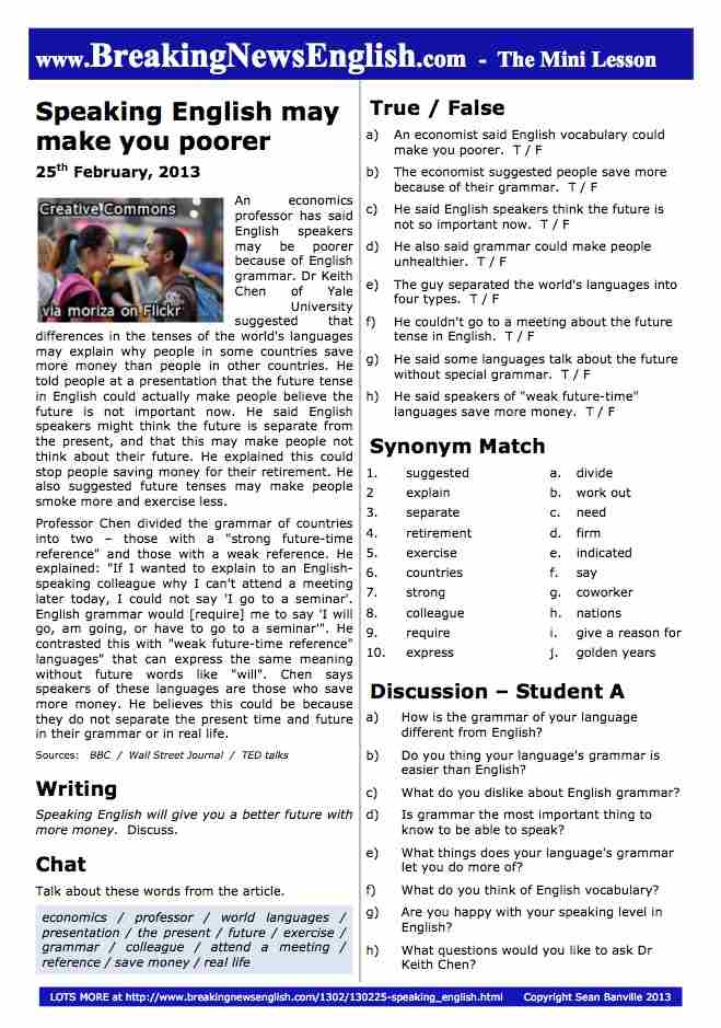A 2-Page Mini-Lesson - Speaking English