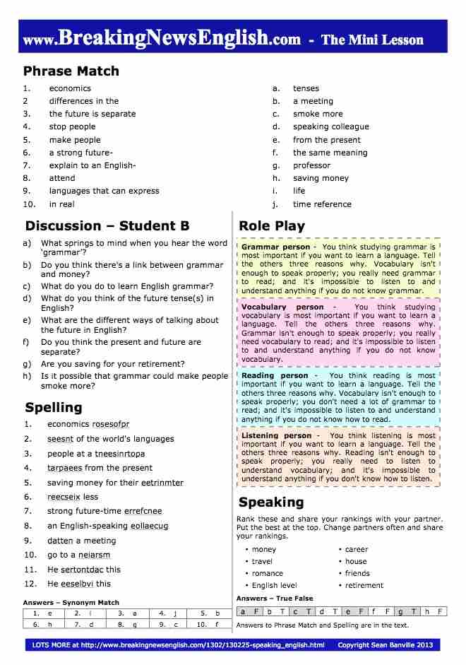 A 2-Page Mini-Lesson - Speaking English
