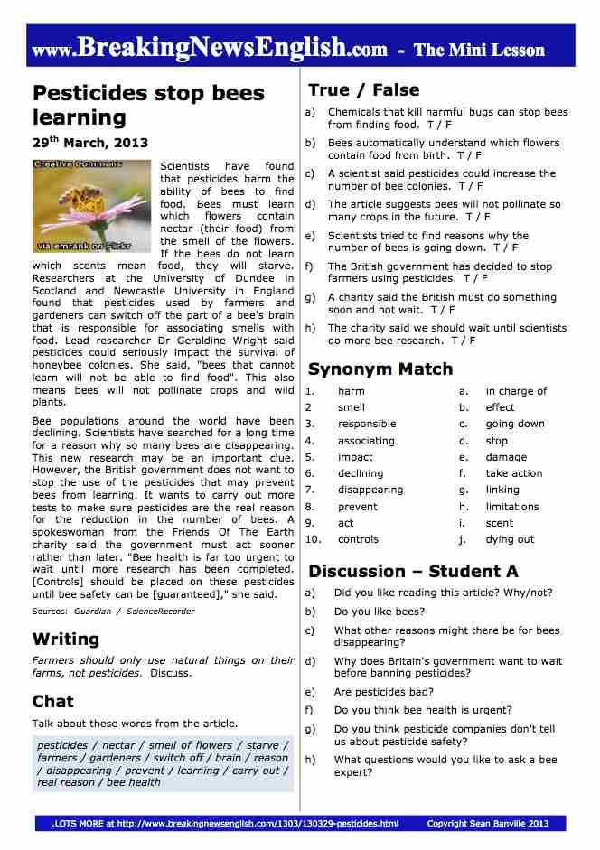 A 2-Page Mini-Lesson - Pesticides and Bees