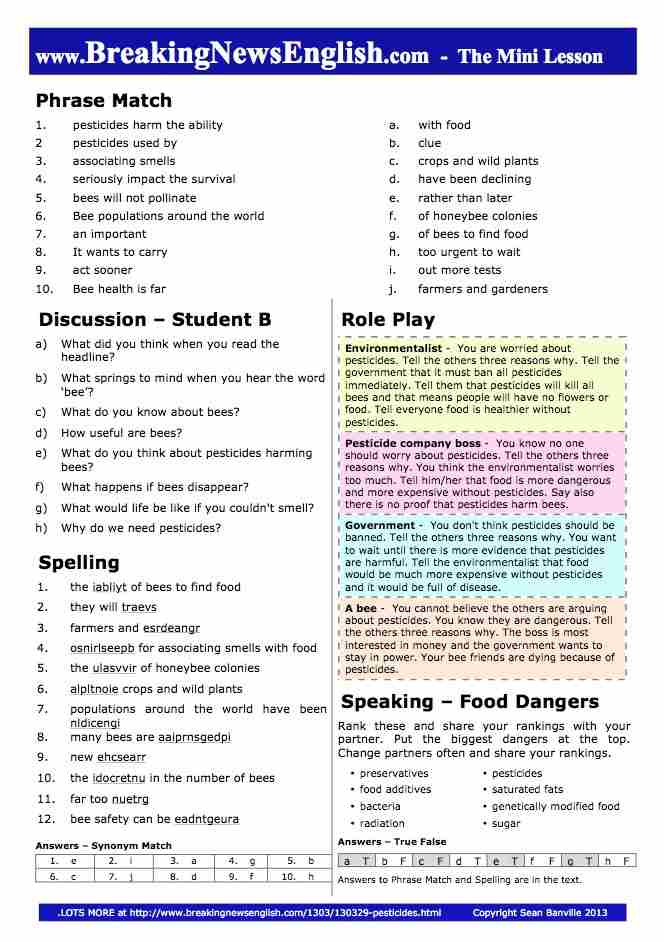 A 2-Page Mini-Lesson - Pesticides and Bees