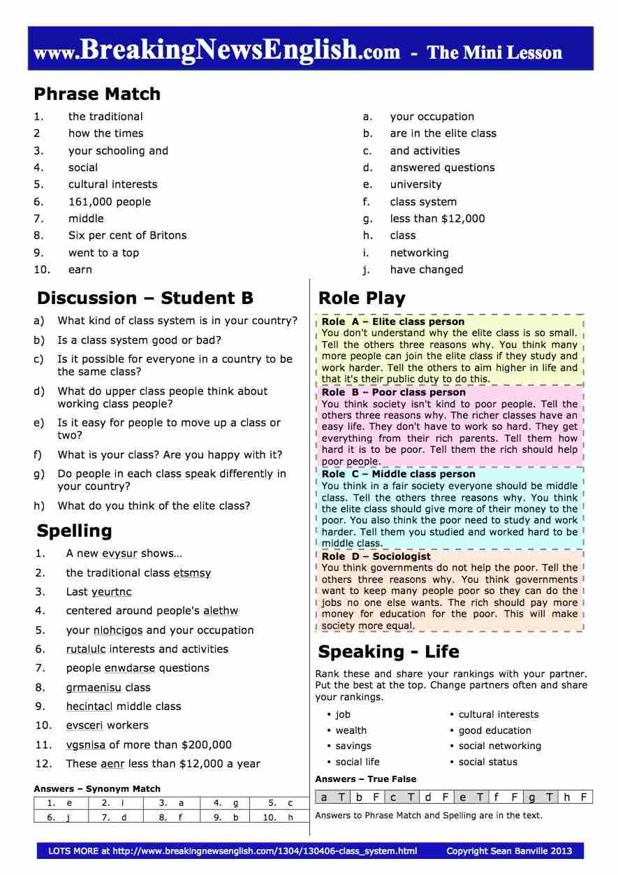 A 2-Page Mini-Lesson - Class System