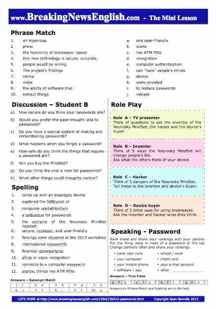 A 2-Page Mini-Lesson - Pass-thoughts to replace passwords