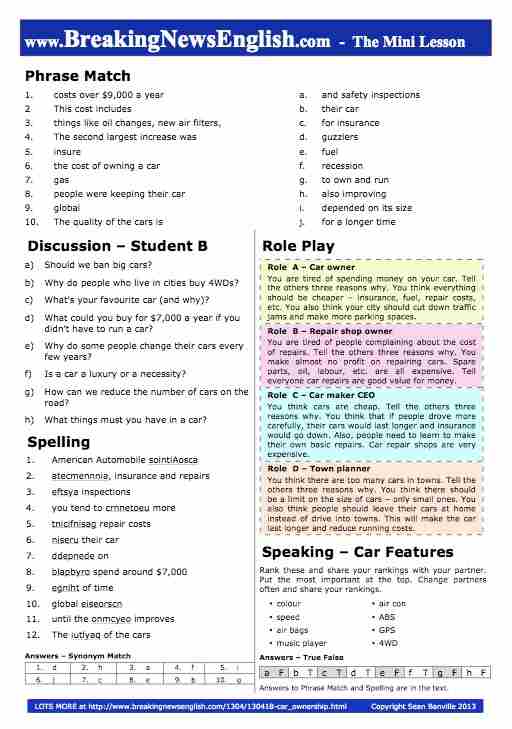 A 2-Page Mini-Lesson - Car Ownership