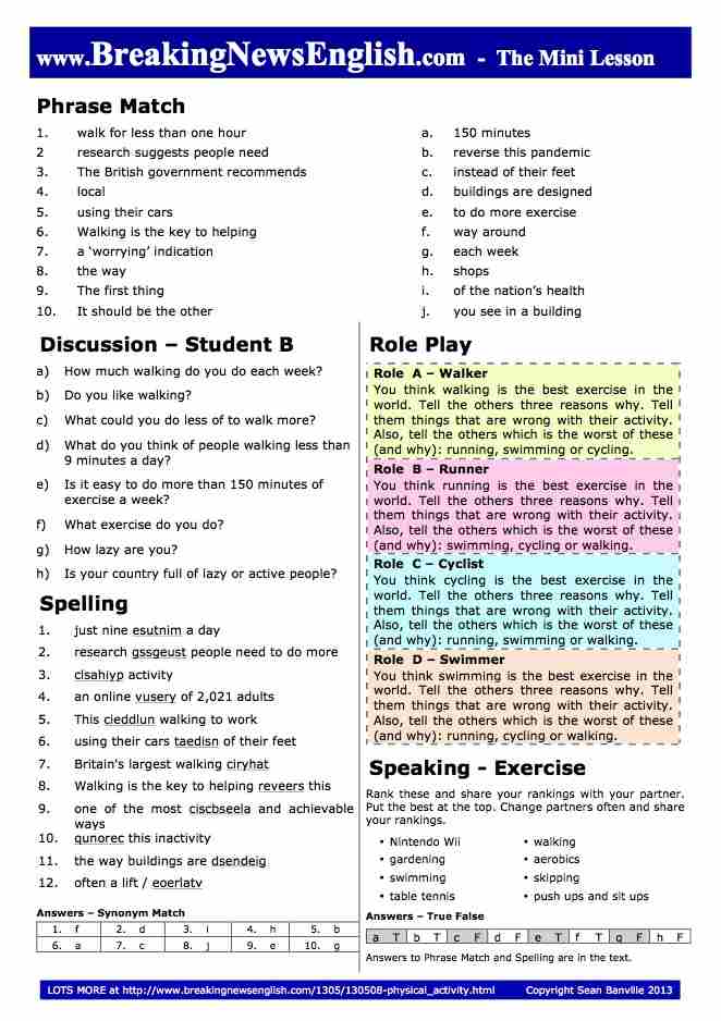 A 2-Page Mini-Lesson - Physical Activity