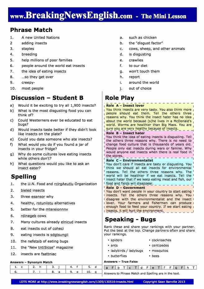 A 2-Page Mini-Lesson - Eating Insects
