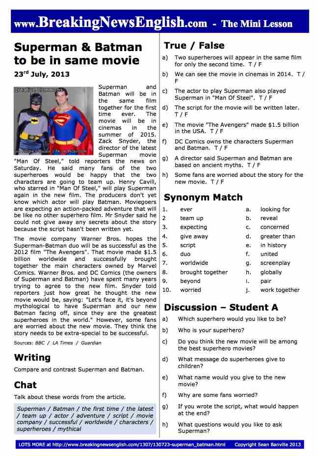 A 2-Page Mini-Lesson - Superman & Batman