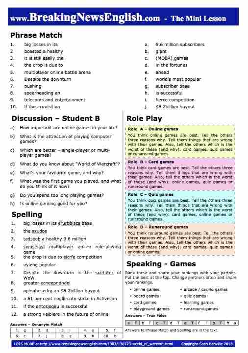 A 2-Page Mini-Lesson - World of Warcraft