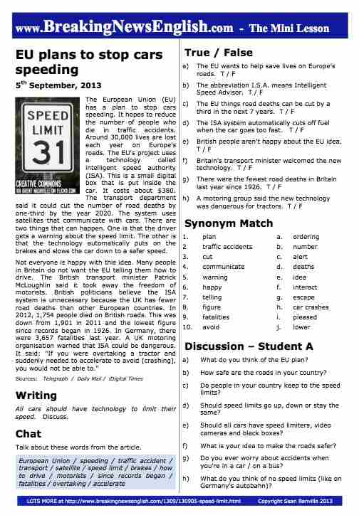A 2-Page Mini-Lesson - Speed Limits
