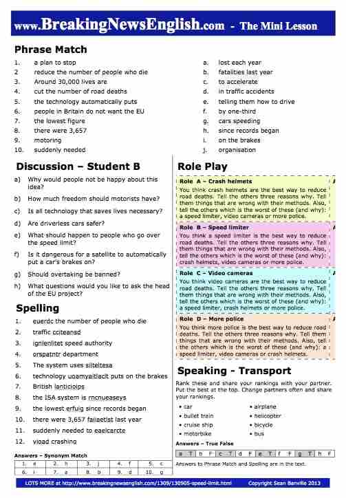 A 2-Page Mini-Lesson - Speed Limits
