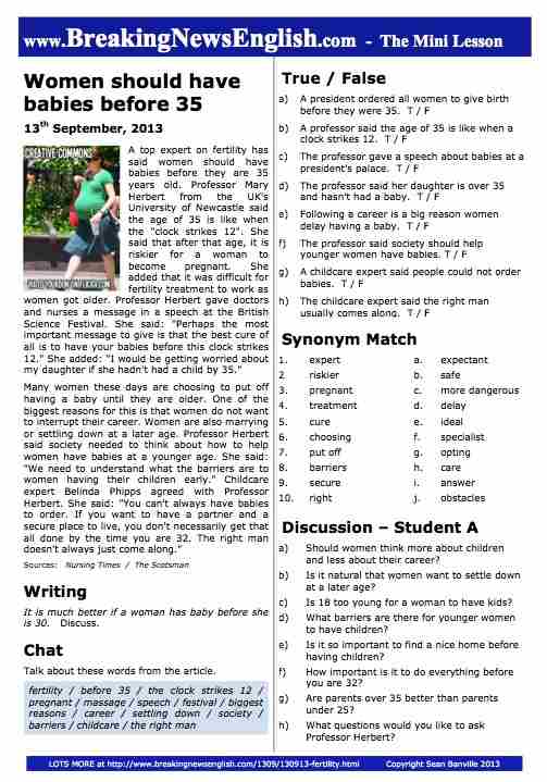 A 2-Page Mini-Lesson - Having a Baby