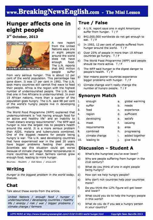 A 2-Page Mini-Lesson - World Hunger