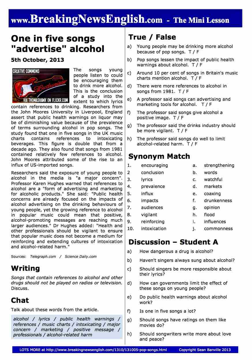 A 2-Page Mini-Lesson - Pop Songs
