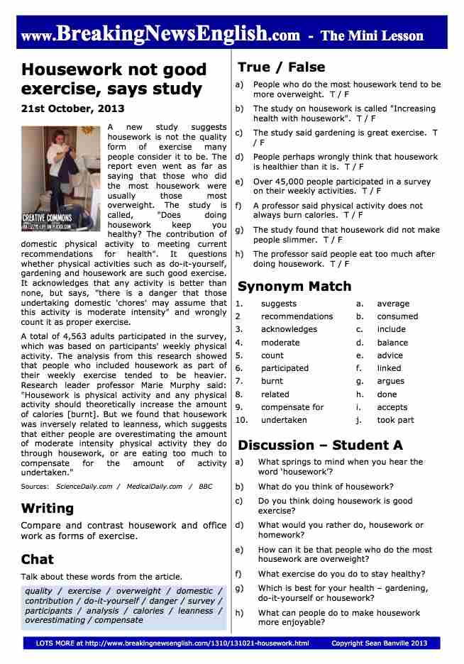 A 2-Page Mini-Lesson - Housework