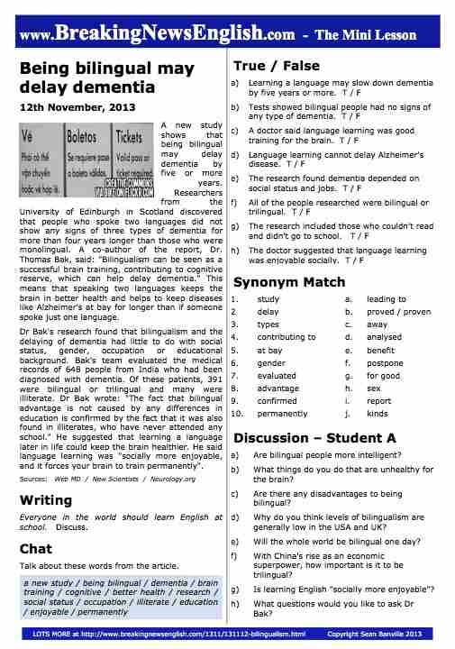 A 2-Page Mini-Lesson - Being Bilingual