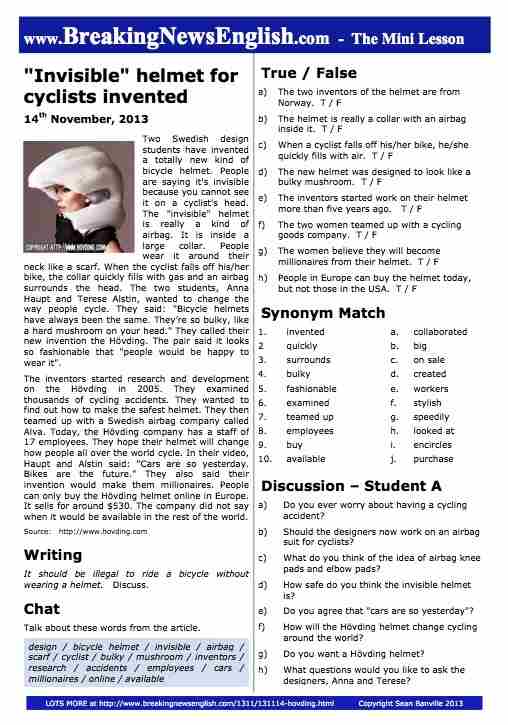 A 2-Page Mini-Lesson - Hövding Airbag Helmet