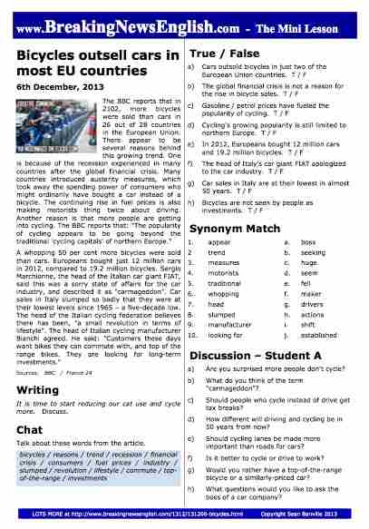 A 2-Page Mini-Lesson - Bicycles