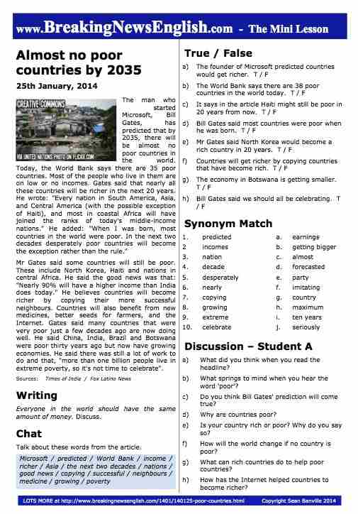 A 2-Page Mini-Lesson - Poor Countries