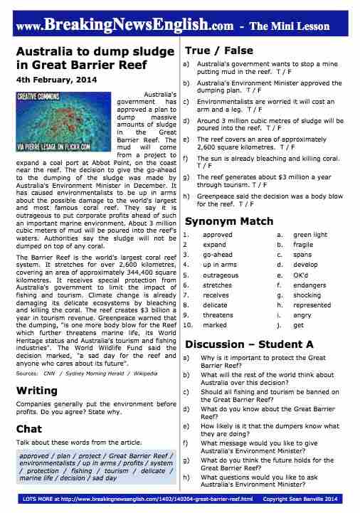 A 2-Page Mini-Lesson - Great Barrier Reef