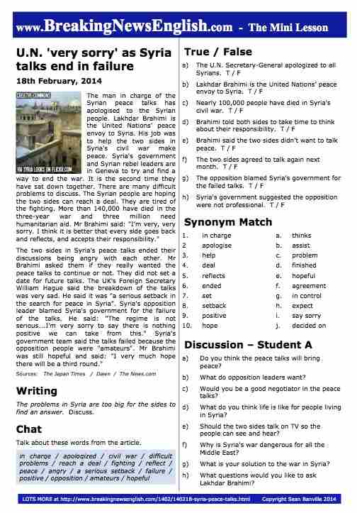 A 2-Page Mini-Lesson - Syria Peace Talks