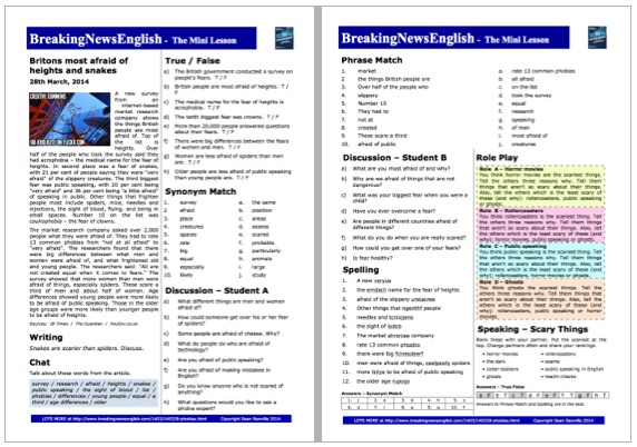 A 2-Page Mini-Lesson - Phobias