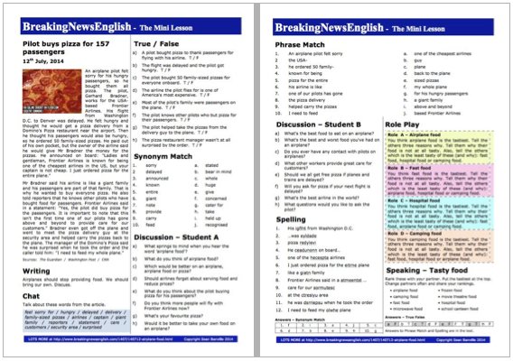 A 2-Page Mini-Lesson - Airplane Food