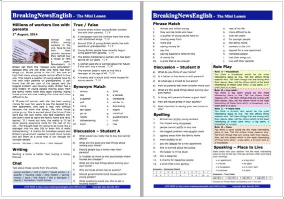 A 2-Page Mini-Lesson - Living with Parents