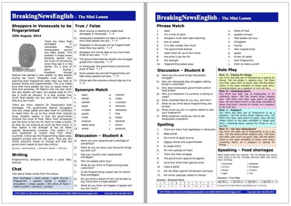 A 2-Page Mini-Lesson - Food Shortages