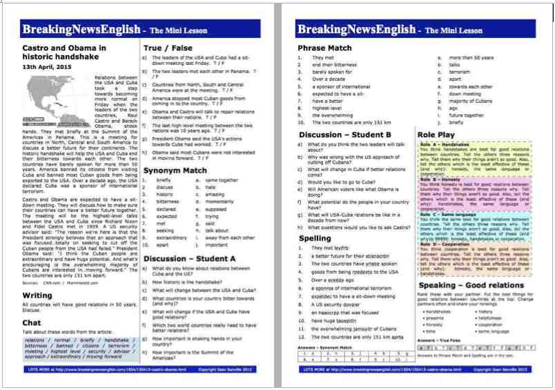 A 2-Page Mini-Lesson - Castro and Obama