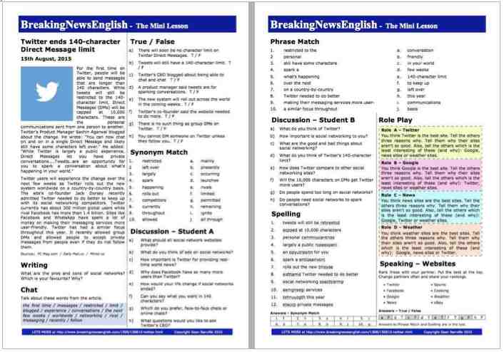A 2-Page Mini-Lesson - Twitter Characters