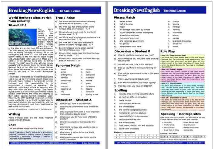 A 2-Page Mini-Lesson - World Heritage Sites