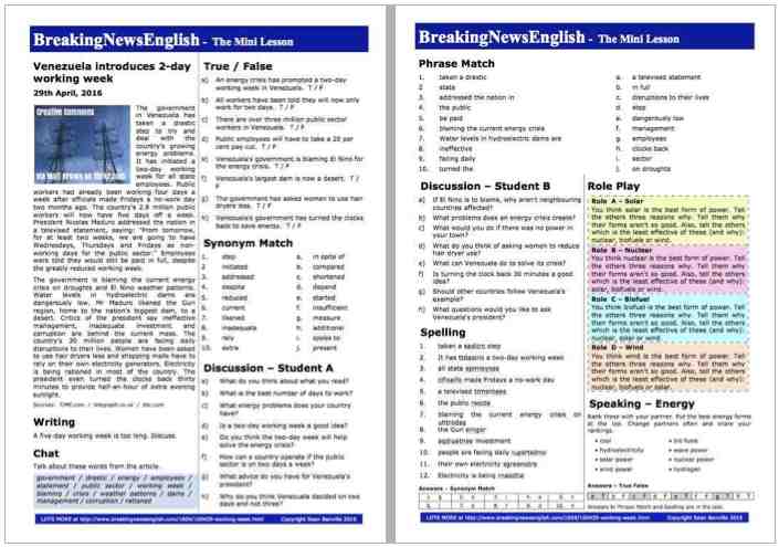 A 2-Page Mini-Lesson - Working Week