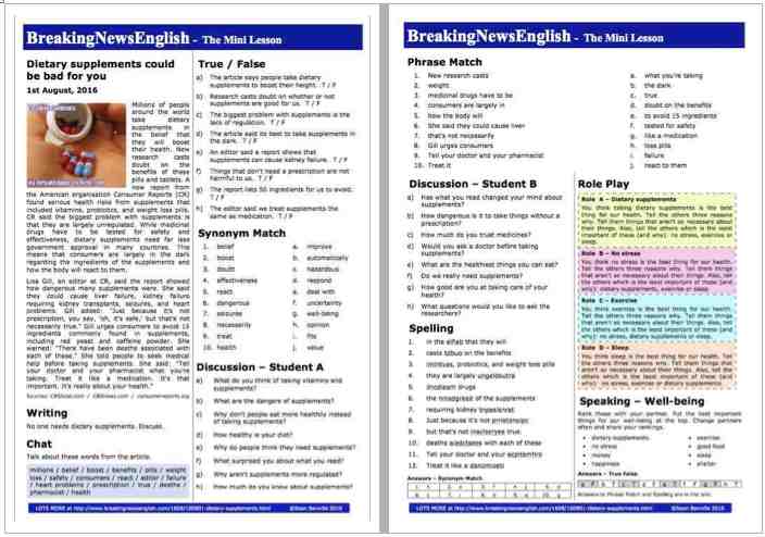 A 2-Page Mini-Lesson - Dietary Supplements