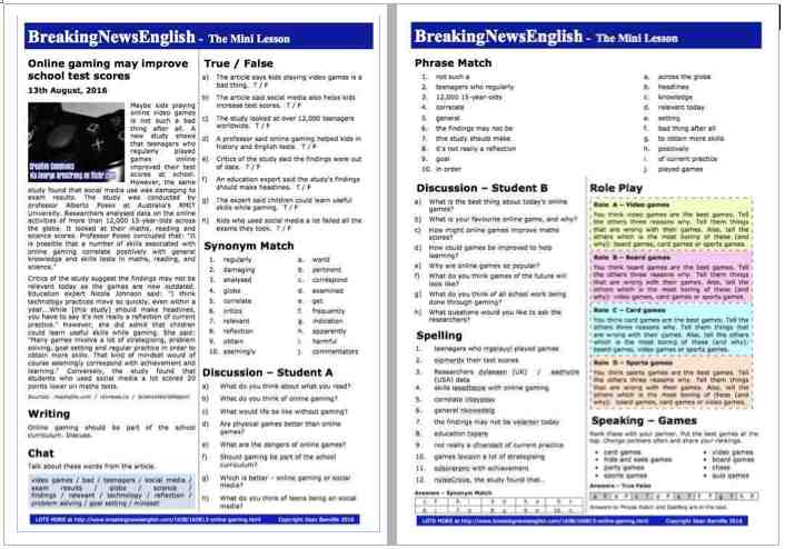 A 2-Page Mini-Lesson - Online Gaming