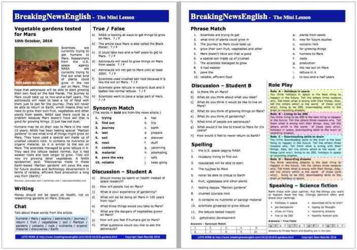 A 2-Page Mini-Lesson - Gardens on Mars